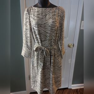 H&M | Camel Colored Zebra Striped Tie Dress